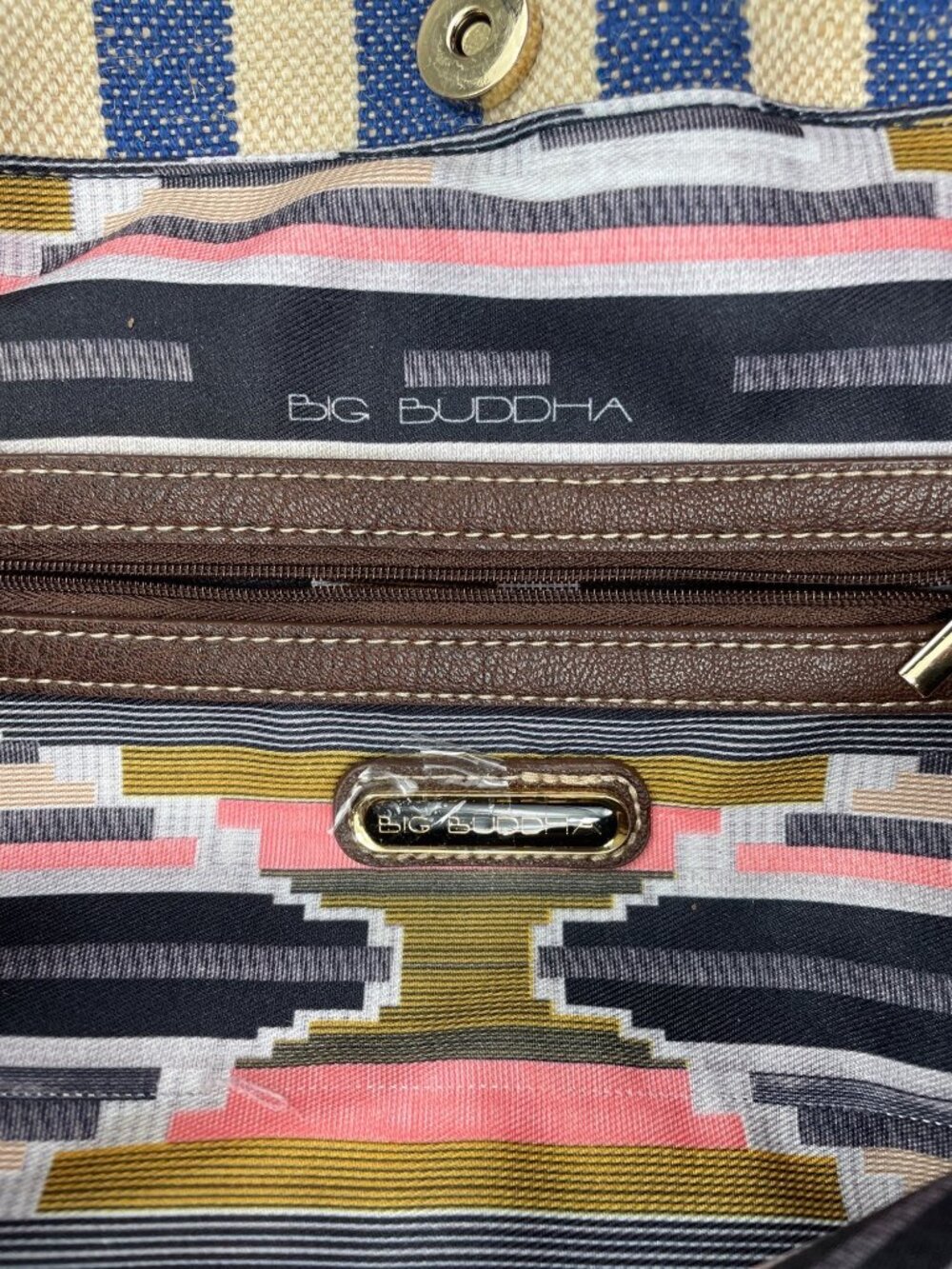 Big Buddha Shoulder Purse Tote Satchel Blue White Stripes - Picture 10 of 13